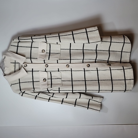 Nordstrom Melloday Ivory & Black Grid like patternJacket with Side Seam Pockets - Picture 4 of 16